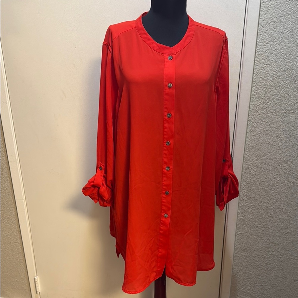 Vince Camuto Red Long Sleeve Button Down Tunic